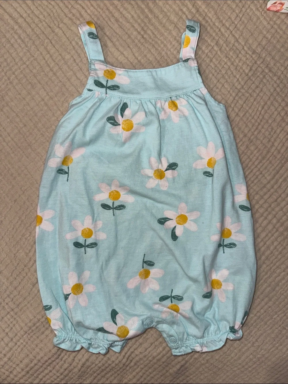 Carter's Light Blue Daisy Bubble Romper with Yellow Centers